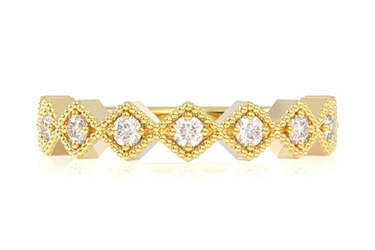 STACKABLE DIAMOND MILGRAIN BAND RING 14K SOLID GOLD 0.25CTW