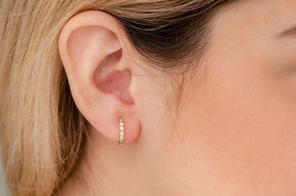BEZEL HOOP DIAMOND EARRINGS 14K SOLID GOLD 0.10CTW