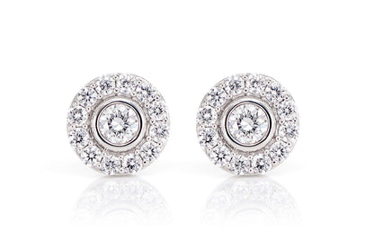 BEZEL SET HALO DIAMOND STUD EARRINGS 14K SOLID GOLD 0.50CTW
