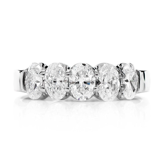 FIVE STONE OVAL DIAMOND BAND RING 14K SOLID GOLD 1.70CTW