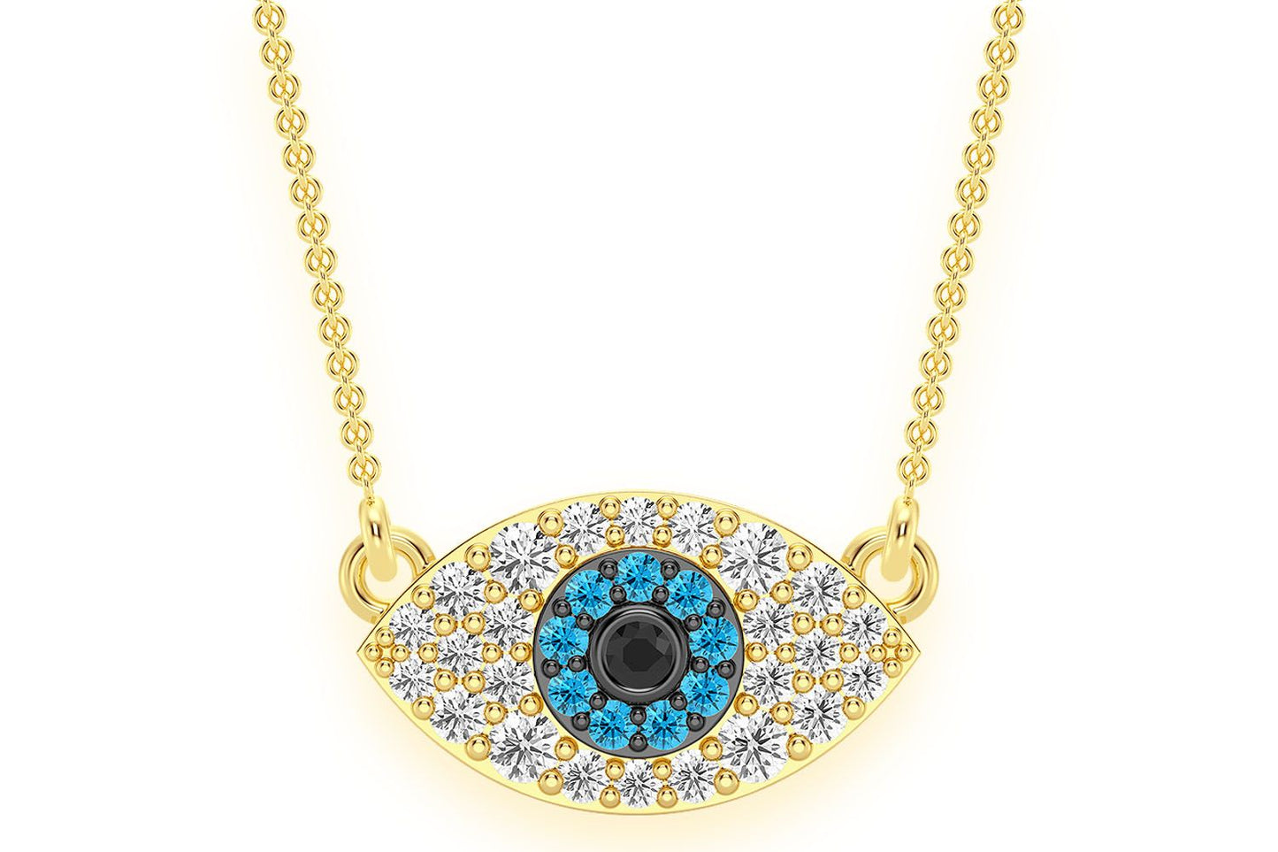 EVIL EYE DIAMOND NECKLACE CONNECTED 14K SOLID GOLD 0.25CTW