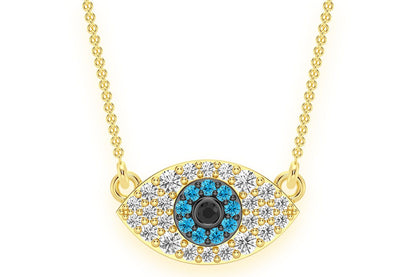 EVIL EYE DIAMOND NECKLACE CONNECTED 14K SOLID GOLD 0.25CTW