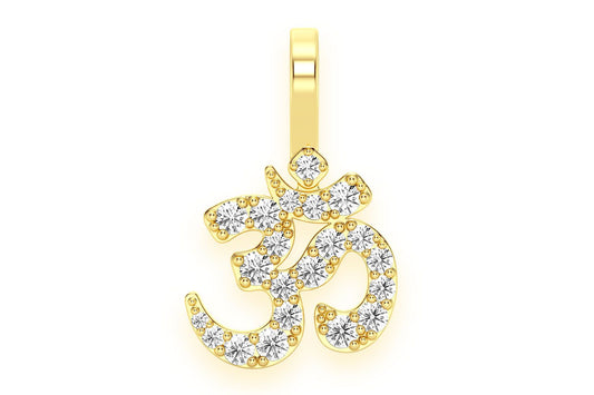 OM SYMBOL DIAMOND PENDANT 14K SOLID GOLD 0.33CTW
