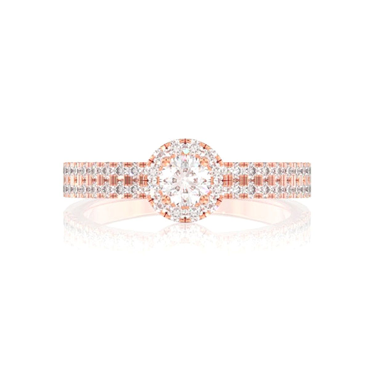 TWO ROW HALO DIAMOND ENGAGEMENT RING 14K SOLID GOLD - 0.66CTW