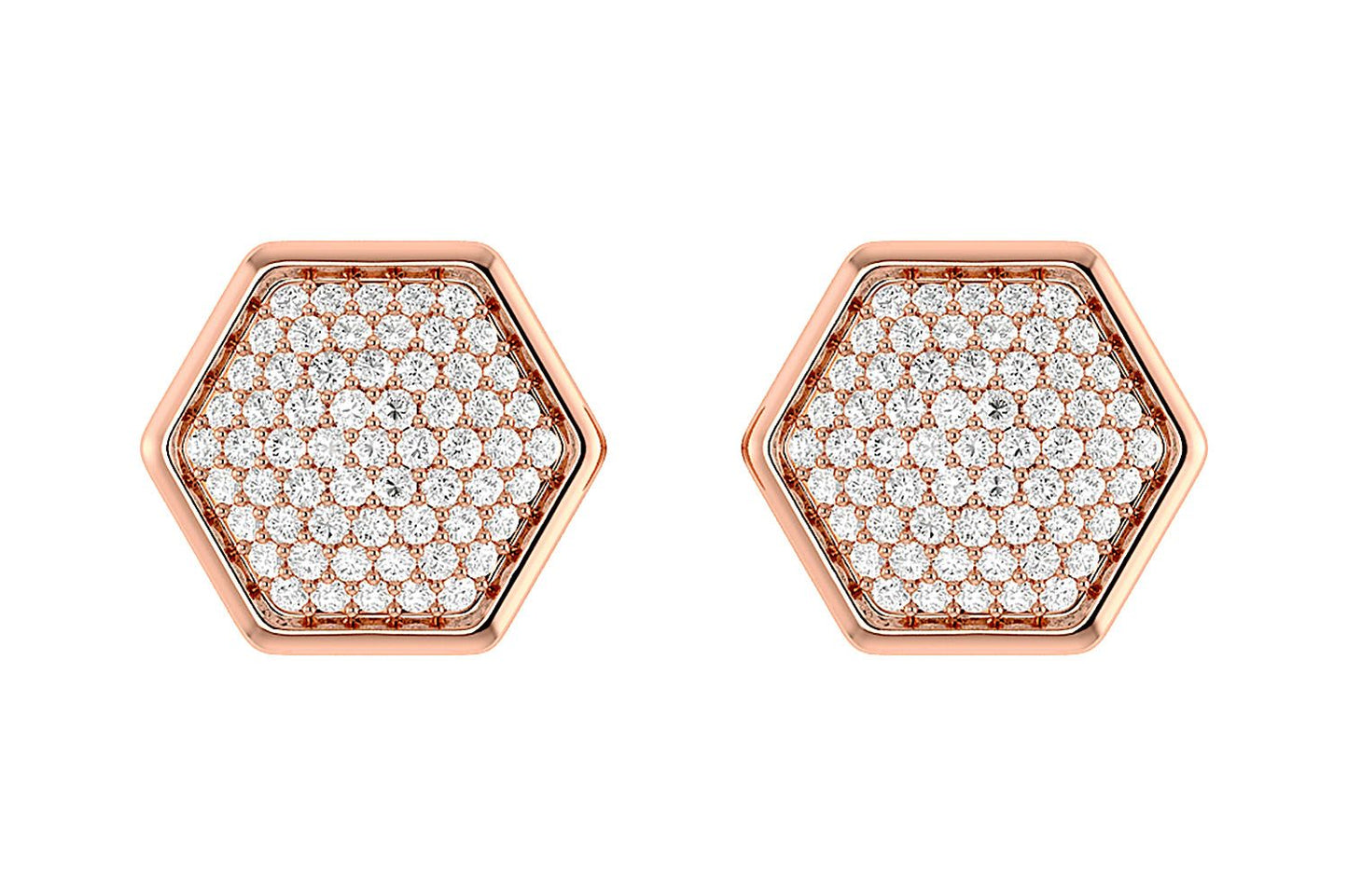 HEXAGON CLUSTER DIAMOND STUD EARRINGS 14K SOLID GOLD 0.20CTW