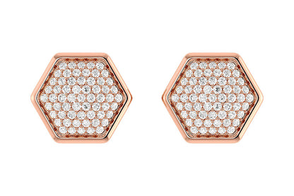 HEXAGON CLUSTER DIAMOND STUD EARRINGS 14K SOLID GOLD 0.20CTW