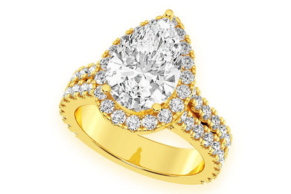 SPHINX - 3.00CT PEAR SOLITAIRE - TWO ROW SPLIT SCALLOP - DIAMOND ENGAGEMENT RING