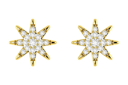 EIGHT POINT STAR STUD EARRINGS 14K SOLID GOLD 0.20CTW