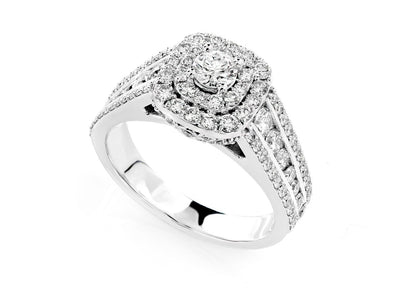 INEL DE LOGODNĂ CU DIAMANTE, CU HALO DUBLU ȘI TRIPLU BEZEL, AUR MASIV DE 14K - 1.50CTW