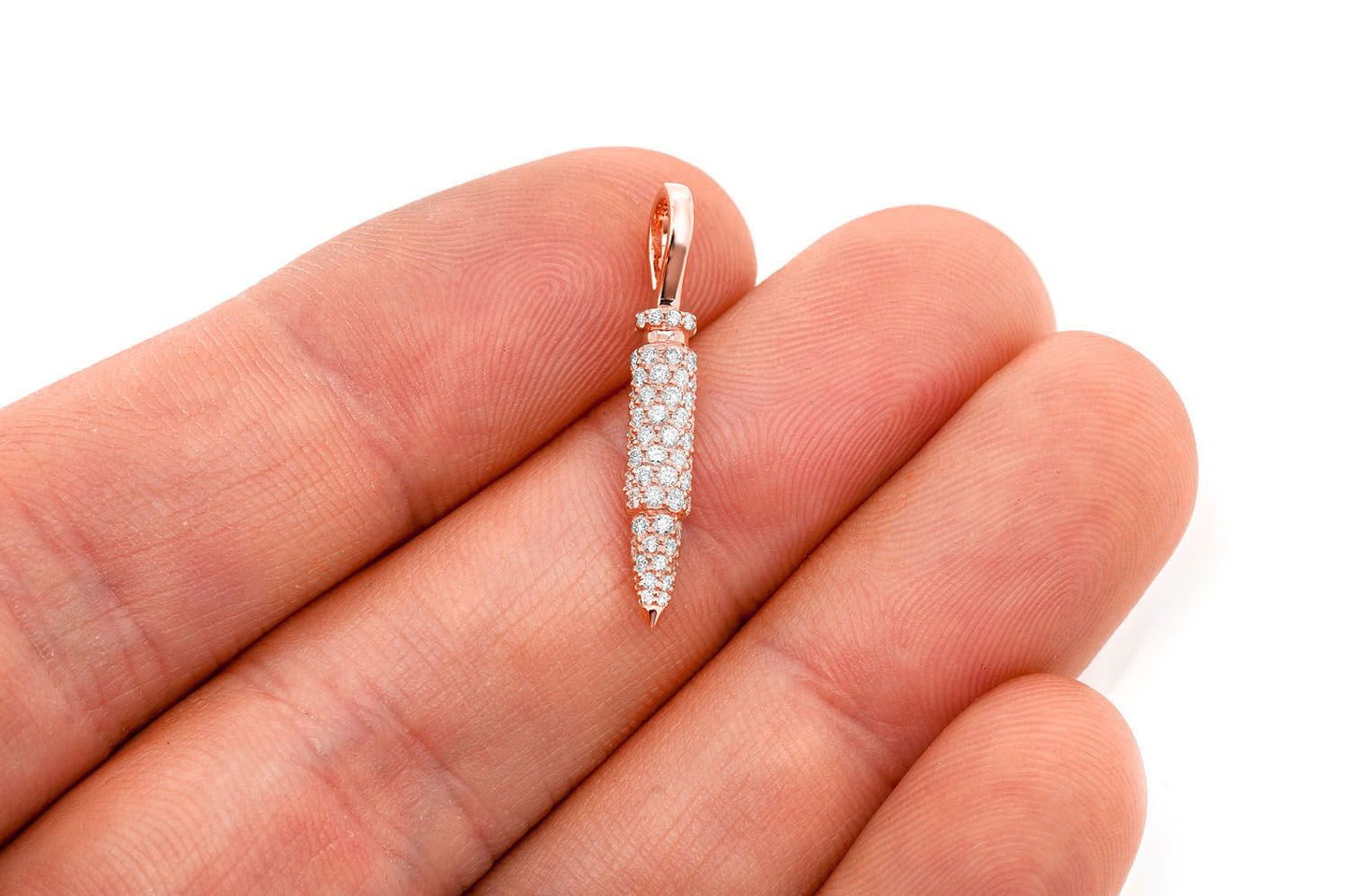 BULLET DIAMOND PENDANT 14K SOLID GOLD .65CTW