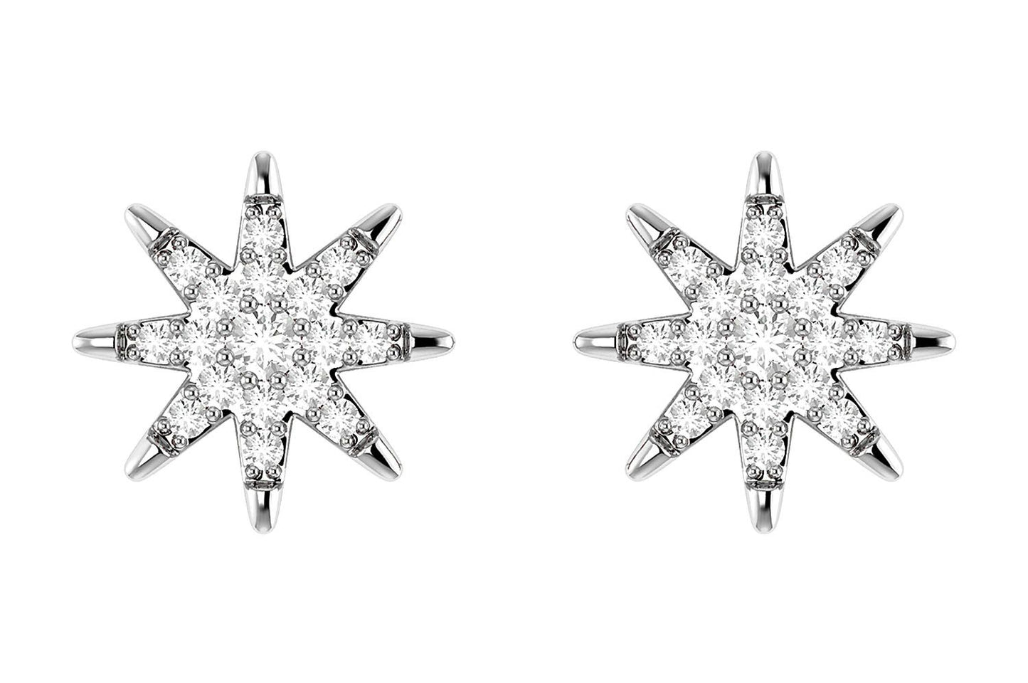 EIGHT POINT STAR STUD EARRINGS 14K SOLID GOLD 0.20CTW