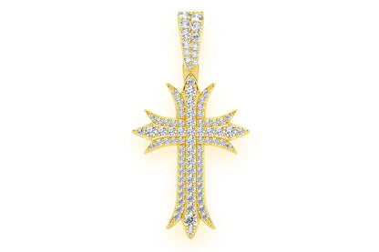 DECO THREE ROW CROSS DIAMOND PENDANT 14K SOLID GOLD 0.65CTW