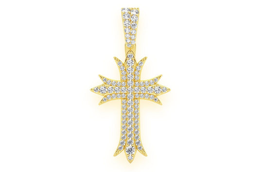 DECO THREE ROW CROSS DIAMOND PENDANT 14K SOLID GOLD 0.65CTW