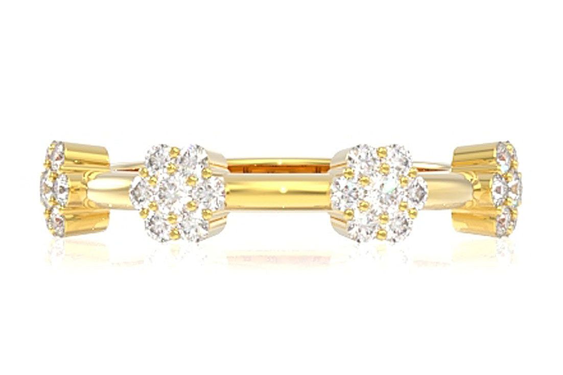 INEL CU DIAMANTE ȘI CLUSTER DE FLORI, AUR MASIV DE 14K, 0.65CT