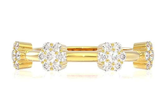 INEL CU DIAMANTE ȘI CLUSTER DE FLORI, AUR MASIV DE 14K, 0.65CT
