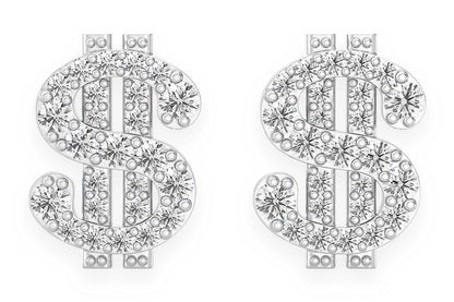 US DOLLAR SIGN STUD DIAMOND EARRINGS 14K SOLID GOLD 0.35CTW