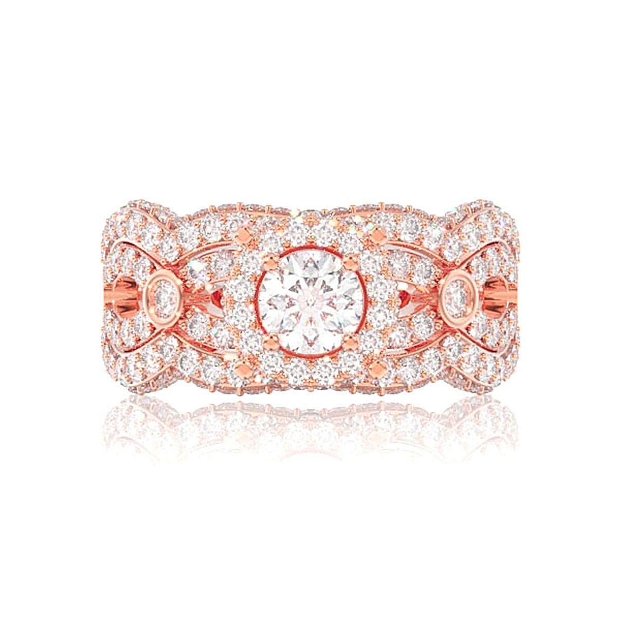 ROUND HALO WIDE TWISTED SHANK DIAMOND ENGAGEMENT RING - 1.85CTW