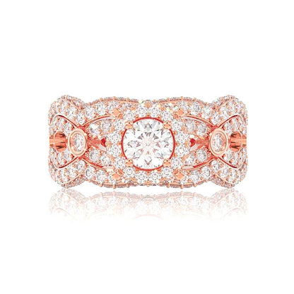 ROUND HALO WIDE TWISTED SHANK DIAMOND ENGAGEMENT RING - 1.85CTW