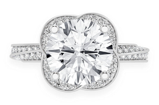 3.00CT ROUND SOLITAIRE - FLOWER PETAL HALO - DIAMOND ENGAGEMENT RING
