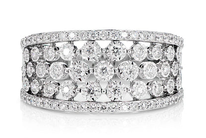 OPEN MIRACLE SET DIAMOND WIDE BAND RING 14K SOLID GOLD 0.65CTW