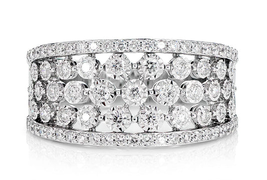 OPEN MIRACLE SET DIAMOND WIDE BAND RING 14K SOLID GOLD 0.65CTW