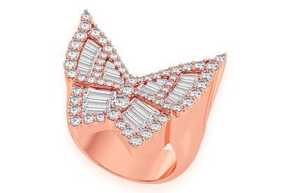 BUTTERFLY BAGUETTE SIGNET DIAMOND RING 14K SOLID GOLD 1.85CTW