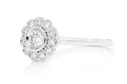 FLOWER BEZEL HALO DIAMOND RING 14K SOLID GOLD 0.65CTW