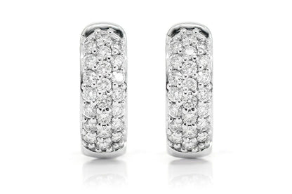 THREE ROW BUBBLY TAPERED HOOP DIAMOND EARRINGS 14K SOLID GOLD 0.82CTW