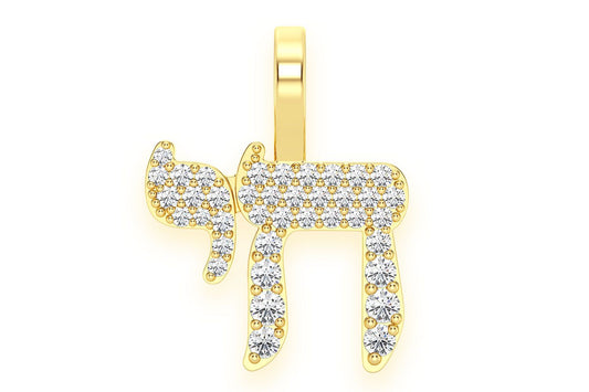 CHAI DIAMOND PENDANT 14K SOLID GOLD .30CTW