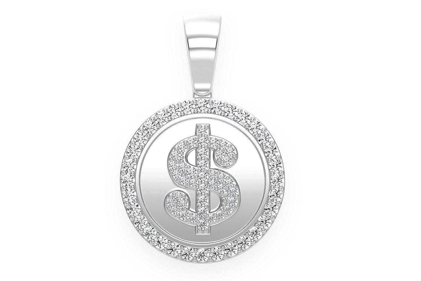 DOLLAR SIGN MEDALLION DIAMOND PENDANT 14K SOLID GOLD 1.00CTW