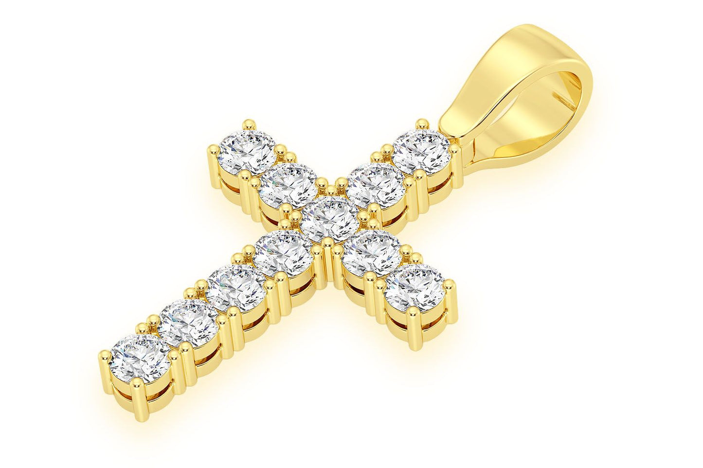 SOLITAIRE BASKET CROSS DIAMOND PENDANT 14K SOLID GOLD 3.75CTW