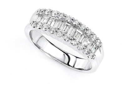 GRADUATED BAGUETTE AND ROUND DIAMOND RING 0.45CTW 14K SOLID GOLD