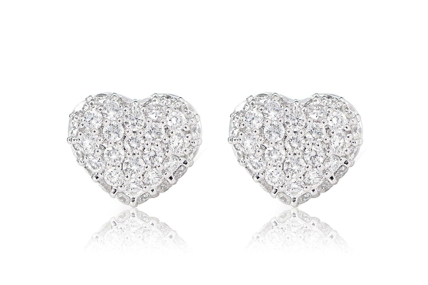 BUBBLY DIAMOND HEART STUD EARRINGS 14K SOLID GOLD 0.75CTW
