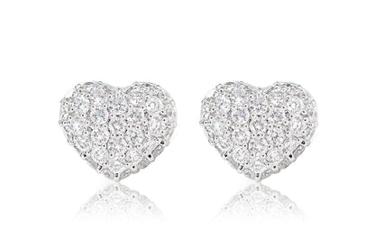 BUBBLY DIAMOND HEART STUD EARRINGS 14K SOLID GOLD 0.75CTW