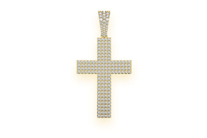 FOUR ROW FLAT CROSS DIAMOND PENDANT 14K SOLID GOLD 1.15CTW