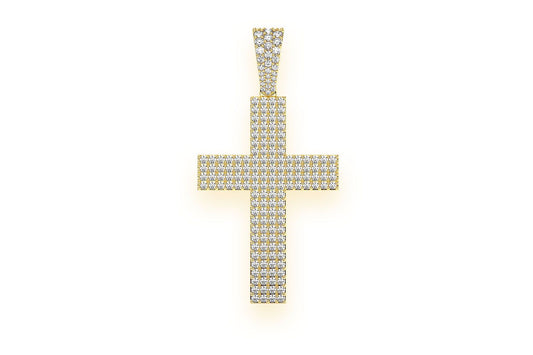 FOUR ROW FLAT CROSS DIAMOND PENDANT 14K SOLID GOLD 1.15CTW