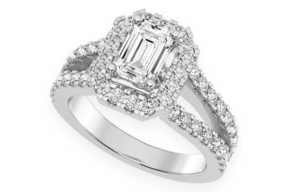 SPHINX - 0.75CT EMERALD CUT SOLITAIRE - HALO SPLIT SHANK - DIAMOND ENGAGEMENT RING