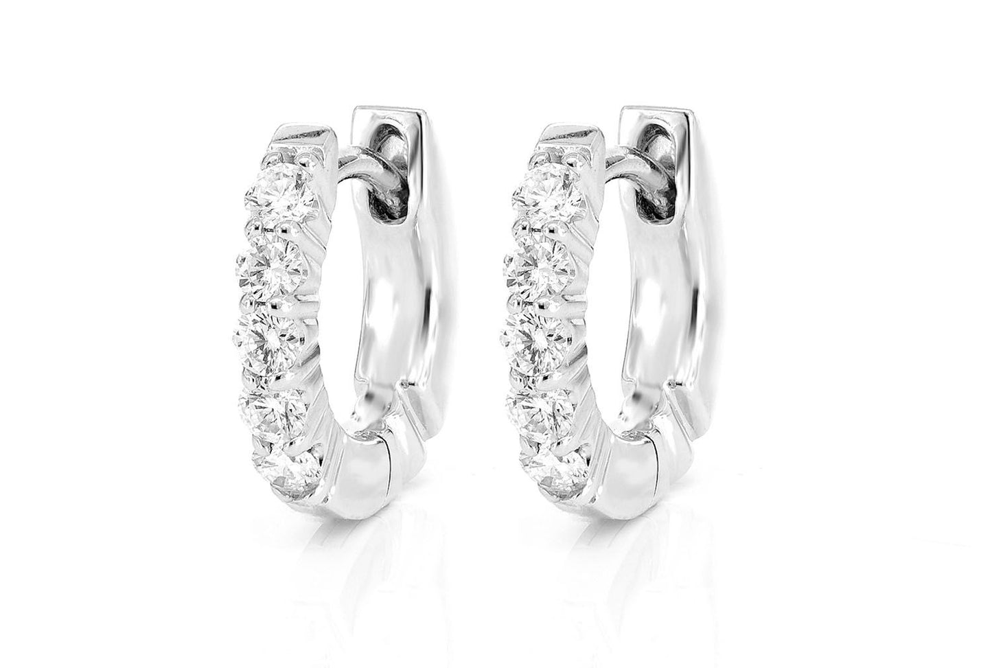 SCALLOP DIAMOND HOOP EARRINGS 14K SOLID GOLD 0.30CTW