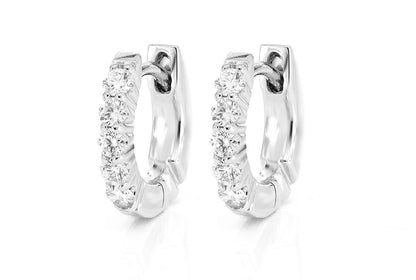 SCALLOP DIAMOND HOOP EARRINGS 14K SOLID GOLD 0.30CTW