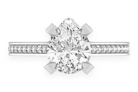 2.00CT PEAR SOLITAIRE - DELUXE ONE ROW SCALLOP - DIAMOND ENGAGEMENT RING