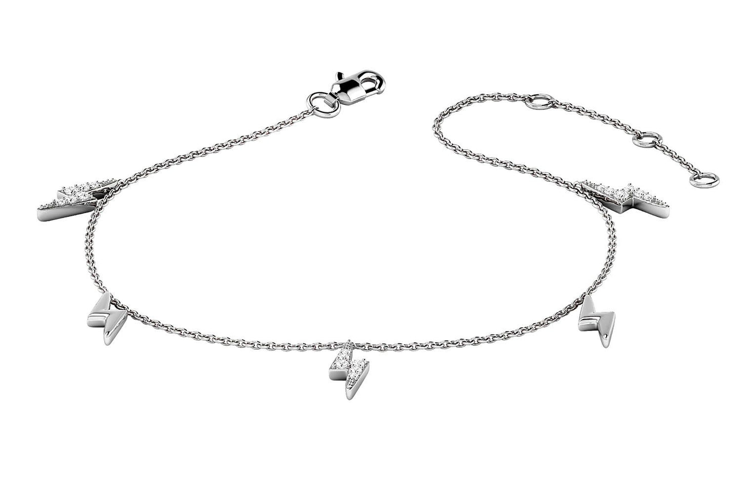 LIGHTNING BOLT DANGLE DIAMOND BRACELET 14K SOLID GOLD 0.10CTW