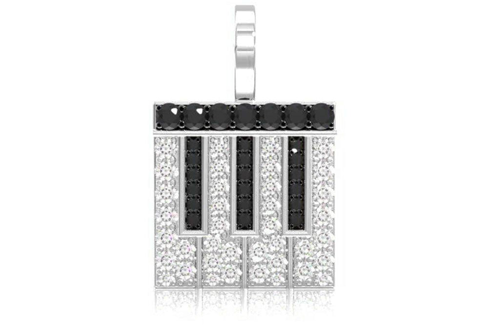 PIANO BLACK & WHITE DIAMOND PENDANT 14K SOLID GOLD 0.75CTW