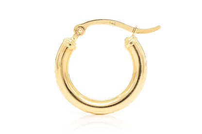 3MM DIAMOND-CUT HOOP EARRINGS 14K SOLID GOLD XS