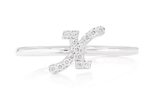 CURSIVE LETTER X DIAMOND RING 14K SOLID GOLD 0.05CTW