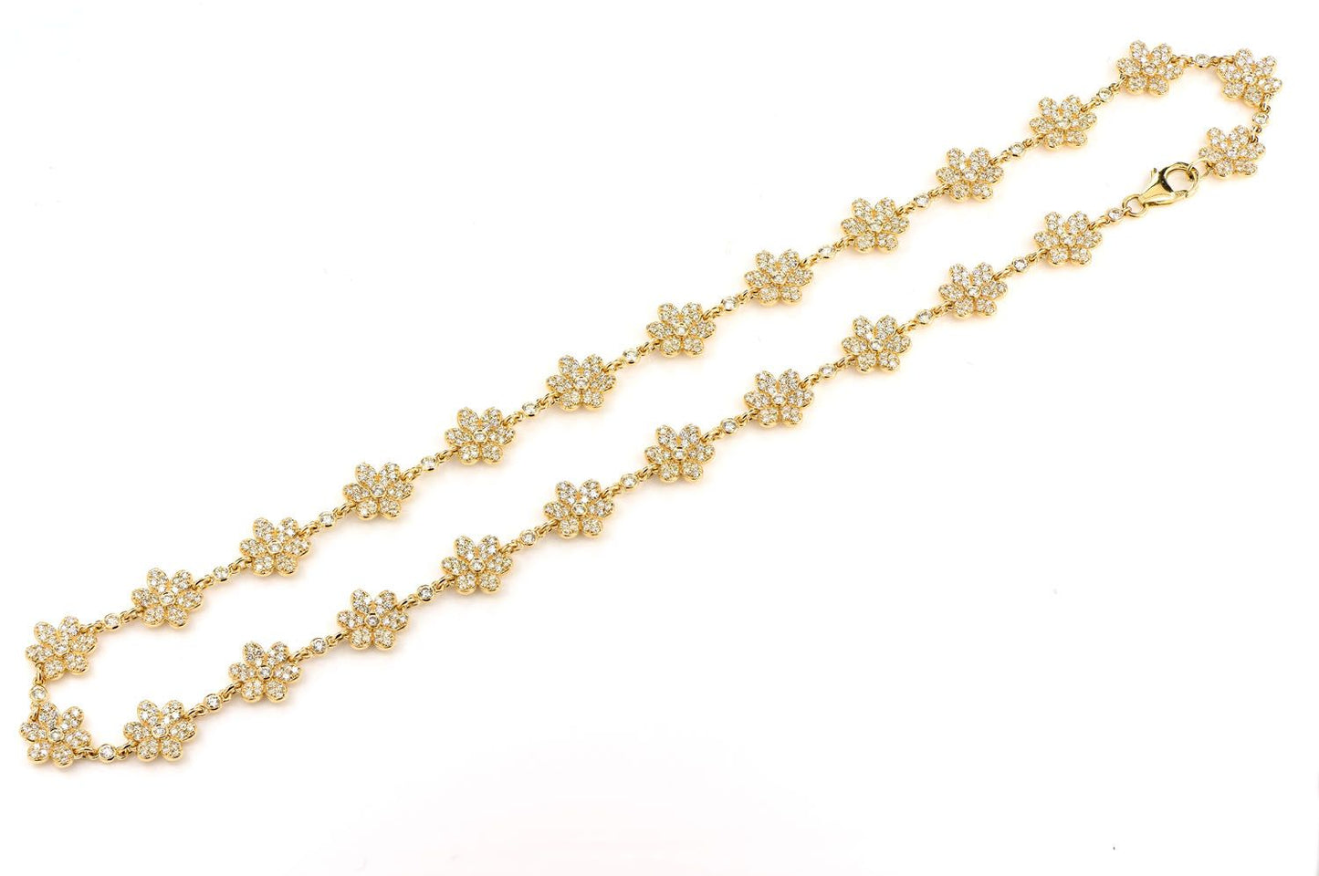 SIX PETAL FLOWER DIAMOND LINK STATION CHAIN 14K SOLID GOLD 7.00CTW