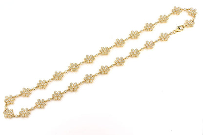 SIX PETAL FLOWER DIAMOND LINK STATION CHAIN 14K SOLID GOLD 7.00CTW