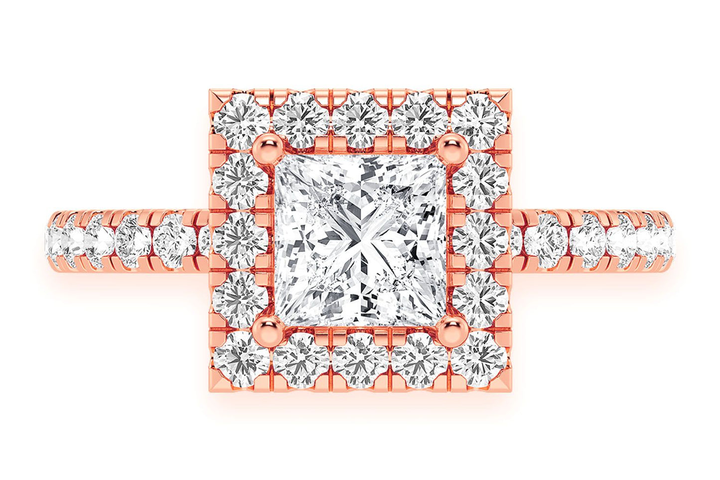 THAV - .75CT PRINCESS CUT - SCALLOP HALO ONE ROW- DIAMOND ENGAGEMENT RING