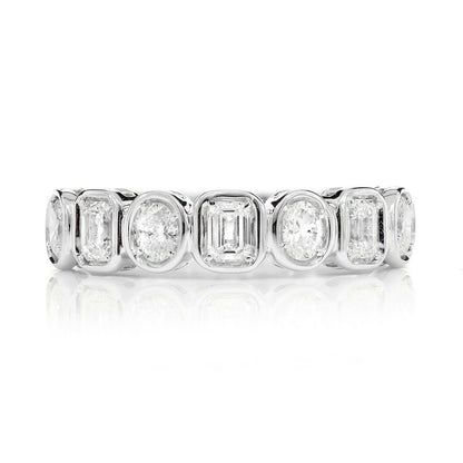OVAL AND BAGUETTE BEZEL DIAMOND BAND RING 14K SOLID GOLD 0.80CTW