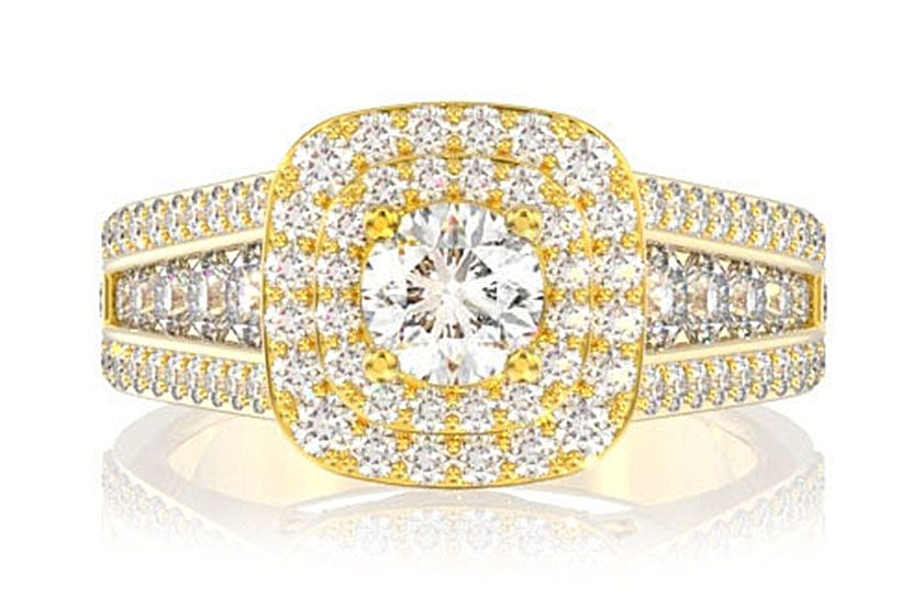 2.00CTW DOUBLE HALO TRIPLE BEZEL DIAMOND ENGAGEMENT RING 14K SOLID GOLD