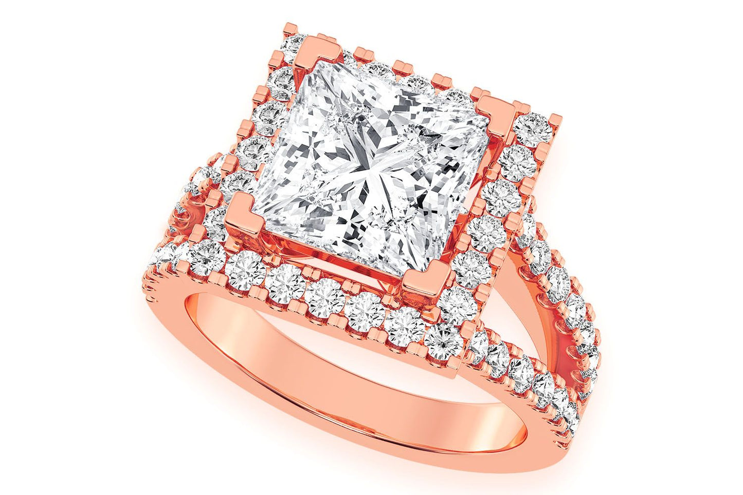 3.00CT PRINCESS SOLITAIRE - TWO ROW SPLIT - DIAMOND ENGAGEMENT RING